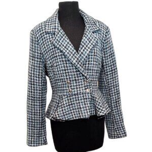 Guess Blue and White Houndstooth Blazer